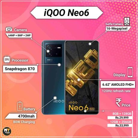 iQOO Neo 6 with 80W fast charging, Snapdragon 870 launched in India: Price, Specifications