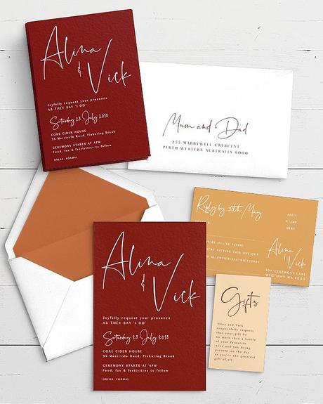 rust wedding invitations modern orange invitations