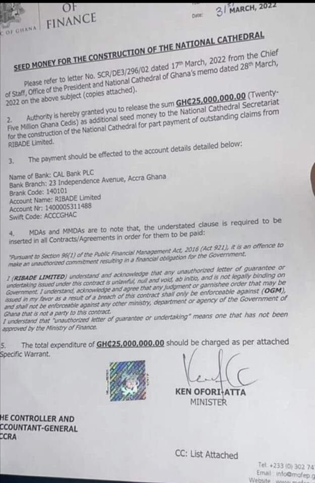 Gov’t releases GH¢25m seed money for construction of National Cathedral