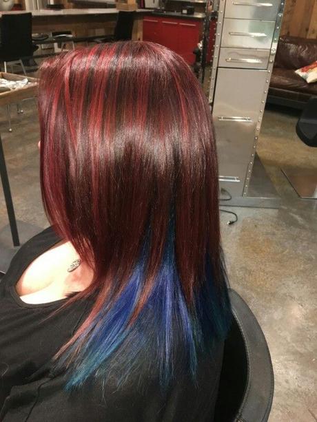 Red and Blue Underneath Hair Color