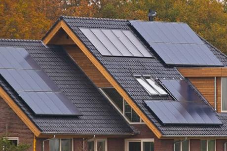 Solar panels on roof of house