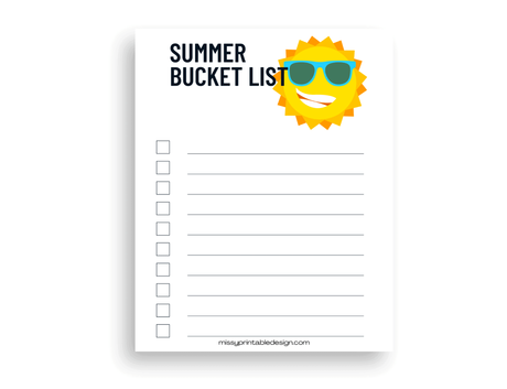 printable summer bucket list