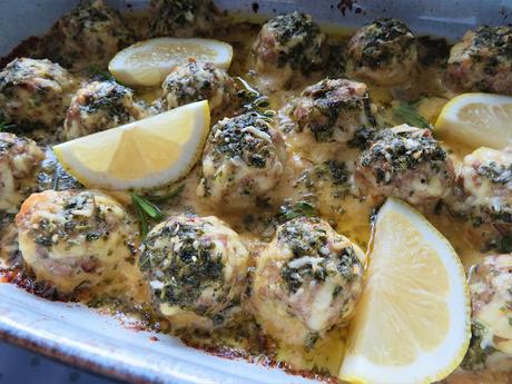 Baked Turkey Meatballs with Lemon Garlic Butter Sauce