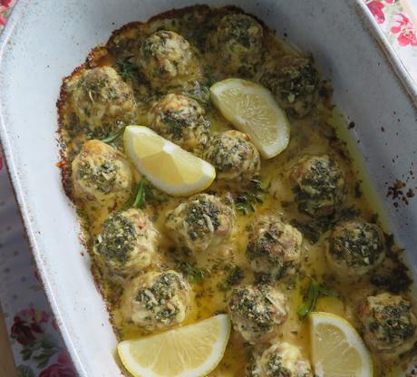 Baked Turkey Meatballs with Lemon Garlic Butter Sauce