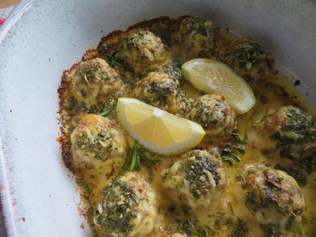 Baked Turkey Meatballs with Lemon Garlic Butter Sauce