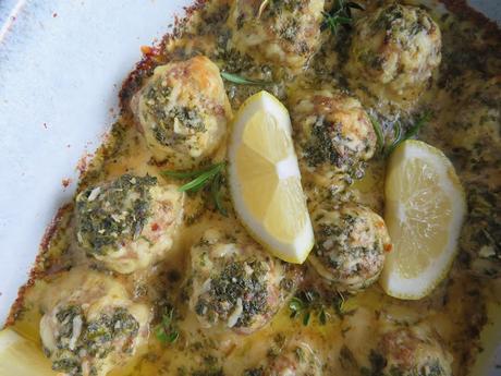 Baked Turkey Meatballs with Lemon Garlic Butter Sauce