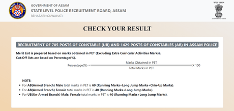 Screenshot of Assam Police Result Page