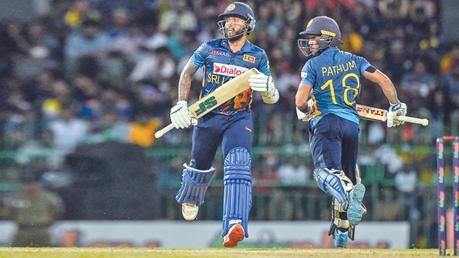 Sri Lanka’s Kusal Mendis (87) and Pathum Nissanka (137) running between the wickets. Pix by SLC     