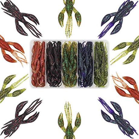 Crawfish-Lures-Bass-Fishing-Jig-Trailers-Soft Plastic 25/30 pk Shrimp Creature Crawdad Baits Kit 2 Huge Pinchers 3-4in (Swing Hands Craw 3.25 in 30pk)