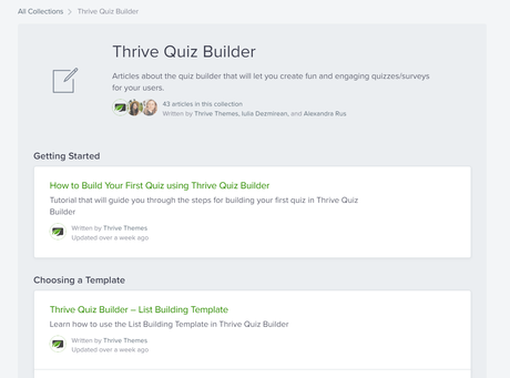 thrive quiz builder knowledgebase