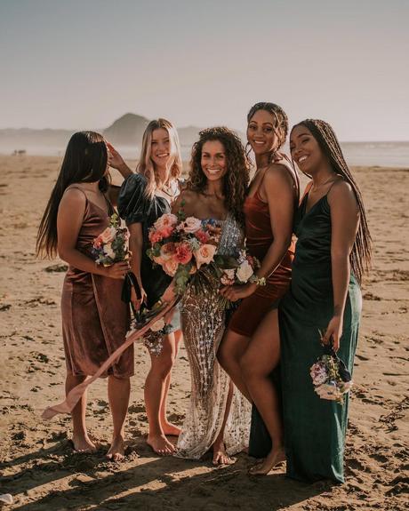 teal rust wedding outfits for bridesmaids
