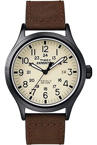 Timex Men's T49963 Expedition Scout Brown Leather Strap Watch