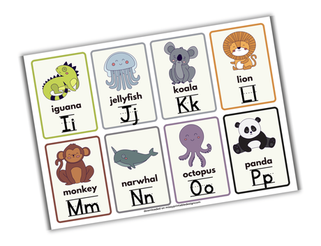 printable animal alphabet flashcards i-p