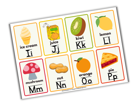 printable food alphabet flashcards i-p