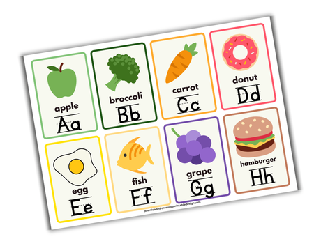 printable food alphabet flashcards a-h