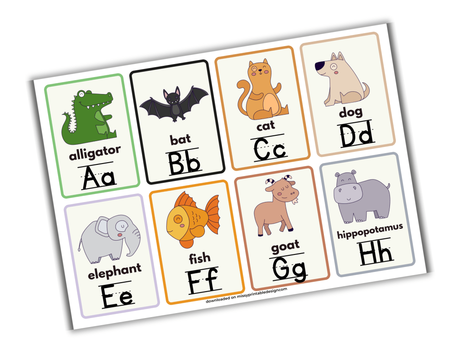 printable animal alphabet flashcards a-h