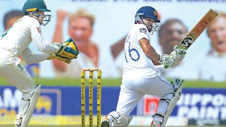 Dimuth Karunaratne playing a shot. (Pic. courtesy SLC)    