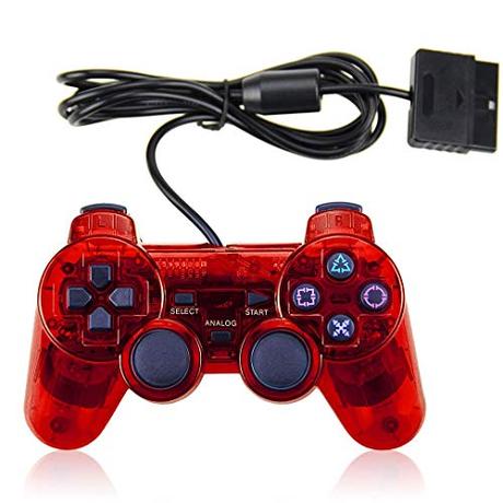 PS2 Wired Controller, Double Shock Dual Vibration Twin Shock Gamepad for Sony Playstation 2, Red