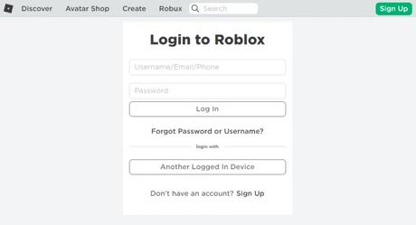 Roblox login page