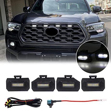 4PC Grill LED Lights Upgrade For Tacoma 2020 2021 Tacoma OEM Grill, Fit 2022 Tacoma grille lights LED Grill Lights Compatible With TRD Off Road and Sport OEM Grille With add a Fuse