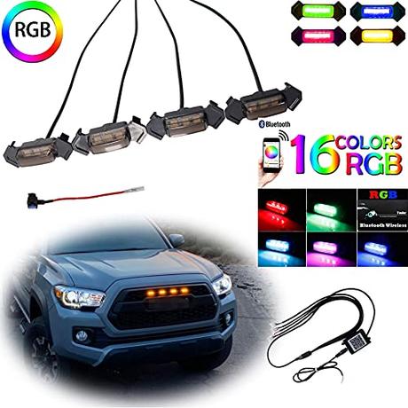 GTINTHEBOX Smoked Lens RGB LED Front Grille Light Kit Compatible with 2016 2017 2018 2019 Toyota Tacoma TRD Pro Grill
