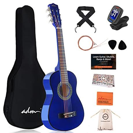 ADM Beginner Acoustic Classical Guitar 30 Inch Nylon Strings Wooden Guitar Bundle Kit for Kid Boy Girl Student Youth Guitarra Free Online Lessons with Gig Bag, Strap, Tuner, Extra Strings, Picks,Blue
