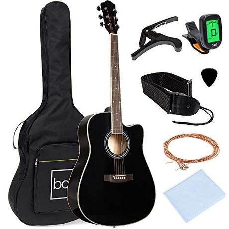 Best Choice Products 41in Beginner Acoustic Guitar Full Size All Wood Cutaway Guitar Starter Set Bundle with Case, Strap, Capo, Strings, Picks, Tuner - Black