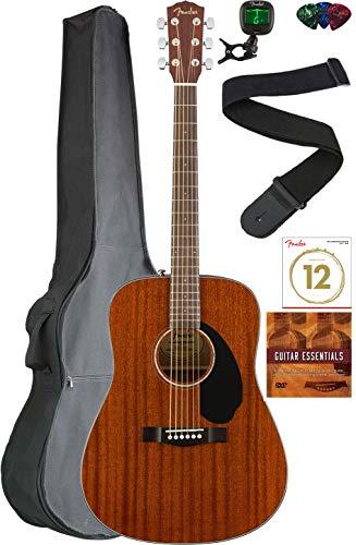 Fender CD-60S Solid Top Dreadnought Acoustic Guitar - All Mahogany Bundle with Gig Bag, Tuner, Strap, Strings, Picks, Austin Bazaar Instructional DVD, and Polishing Cloth