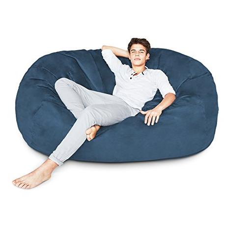 Lumaland Luxurious Giant 6ft Bean Bag Chair with Microsuede Cover - Ultra Soft, Foam Filling, Washable Large Bean Bag Sofa for Kids, Teenagers, Adults - Sack Chair for Dorm, Family Room - Navy Blue