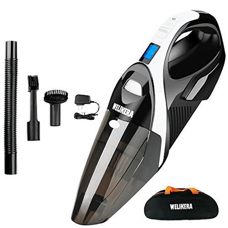 Cordless Vacuum, WELIKERA 12V 100W Hand-held Cordless Vacuum Cleaner, Powerful Portable Pet Hair Vacuum, Cordless Rechargeable Vacuum for Home and Car Cleaning, with A Carrying Bag, Black