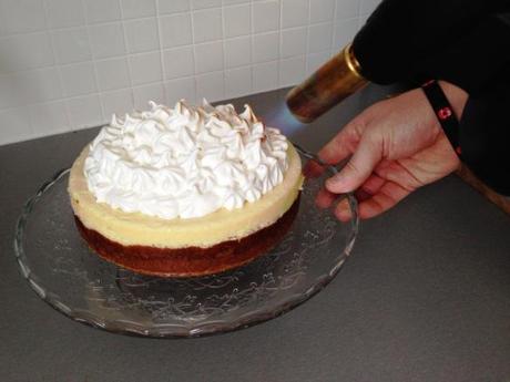 using a blow torch on italian meringue atop low fat key lime pie recipe and method with crystallised ginger