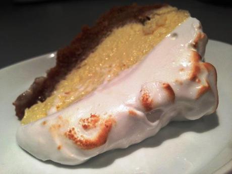 slice of low fat key lime pie ginger biscuit base condensed milk filling toasted italian meringue topping