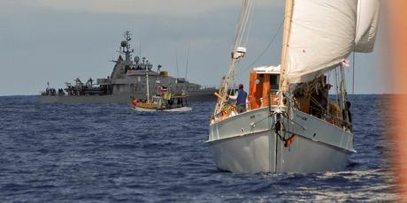 Members of Stop Deep Sea Oil flotilla off East Cape, Tuesday April 12, 2011. Photo: Greenpeace/Malcolm Pullman.