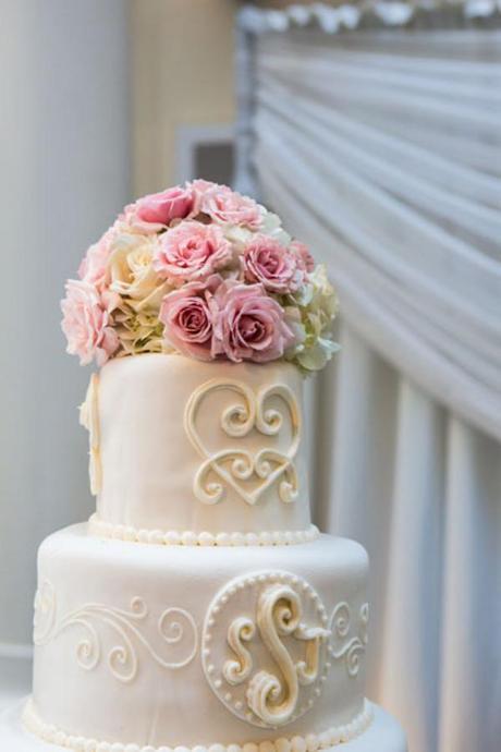 Monograms on the cake add a personal touch. Fantastic Philly Wedding