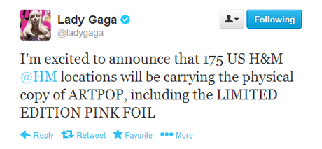Lady Gaga announced on Twitter the collaboration  with H & M