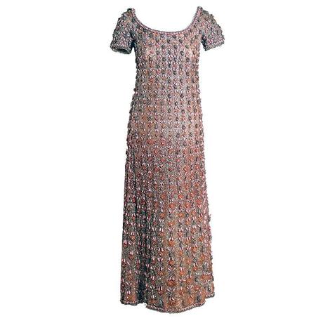 1960's Jean Patou Haute-Couture Pink Rhinestone Sequin Silk Gown