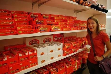 Angie and a wall of Reese's Cups
