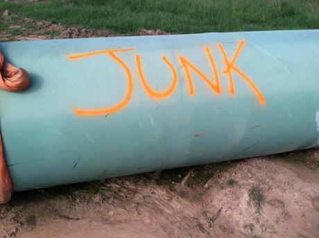 Close up of section of Keystone XL southern half's pipe marked 