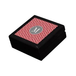 Red and Gray Geometric Pattern Monogram Jewelry Box