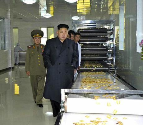 Kim Jong Un tours the 2 November Factory.  Also in attendance is VMar Choe Ryong Hae (L) (Photo: Rodong Sinmun).