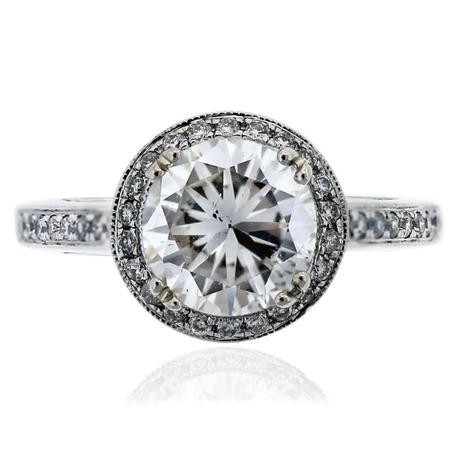 14k White Gold GIA Certified Diamond Halo Engagement Ring