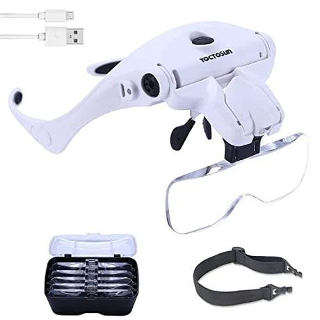 YOCTOSUN LED Head Magnifier, Rechargeable Hands Free Headband Magnifying Glasses ...