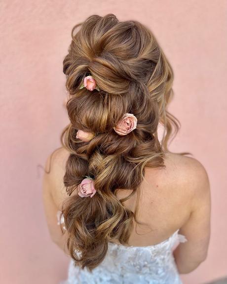 bridal hair pins pink flowers half up reneemarieacademy