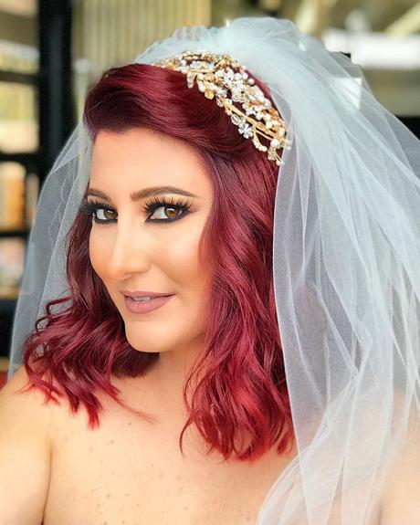 wedding hairstyles headband gold red bob cut bright with veil jeanclaudeelmoughayar