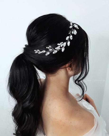 wedding hairstyles headband with crystals on long ponytail sarasterczewska.hairstylist