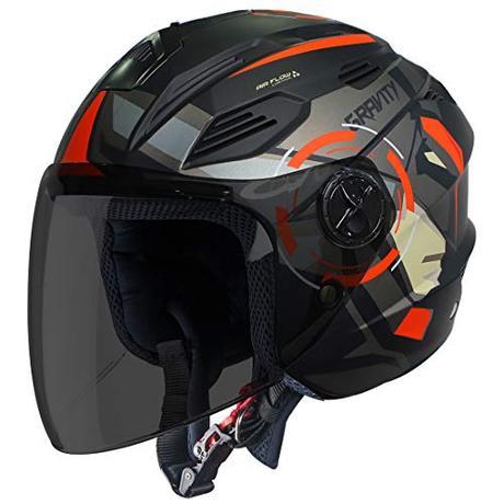 Steelbird SBA-6 7 Wings Gravity Open Face ABS ISI Certified Helmet (Medium 580 mm, Matt Black Orange...