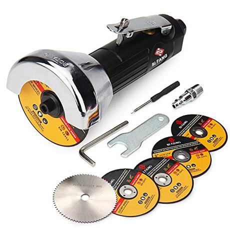 SI FANG 3 Inch Air Cut Off Tool with 5Pcs Die Grinder Cut Off Wheels and 1Pcs HSS Circular Saw Blade , Pneumatic Cutting Machine Metal Sheet Cutter Tool Kit , 20000RPM