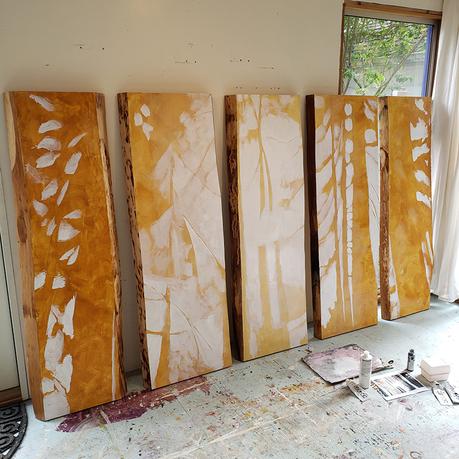 Dahlke Manor Project | Gigantic Paintings on Live Edge Slabs to Hang in Portland Housing Development