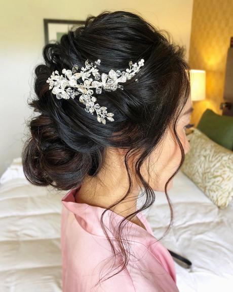bridal barrette textured low bun with crystal pin krystlewaiviohair