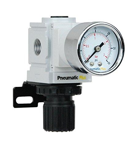 PneumaticPlus PPR2-N02BG-2 Miniature Air Pressure Regulator 1/4' NPT - Gauge, Bracket, Instrument Pressure (3-30 PSI)